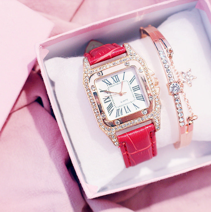 Montre élégante à cadran carré avec bracelet – Quartz