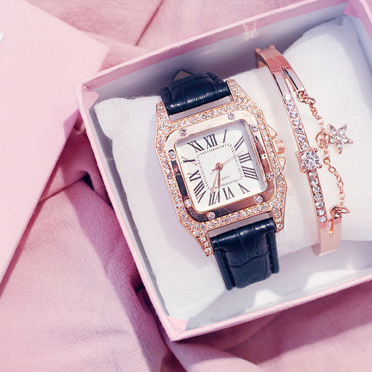 Montre élégante à cadran carré avec bracelet – Quartz