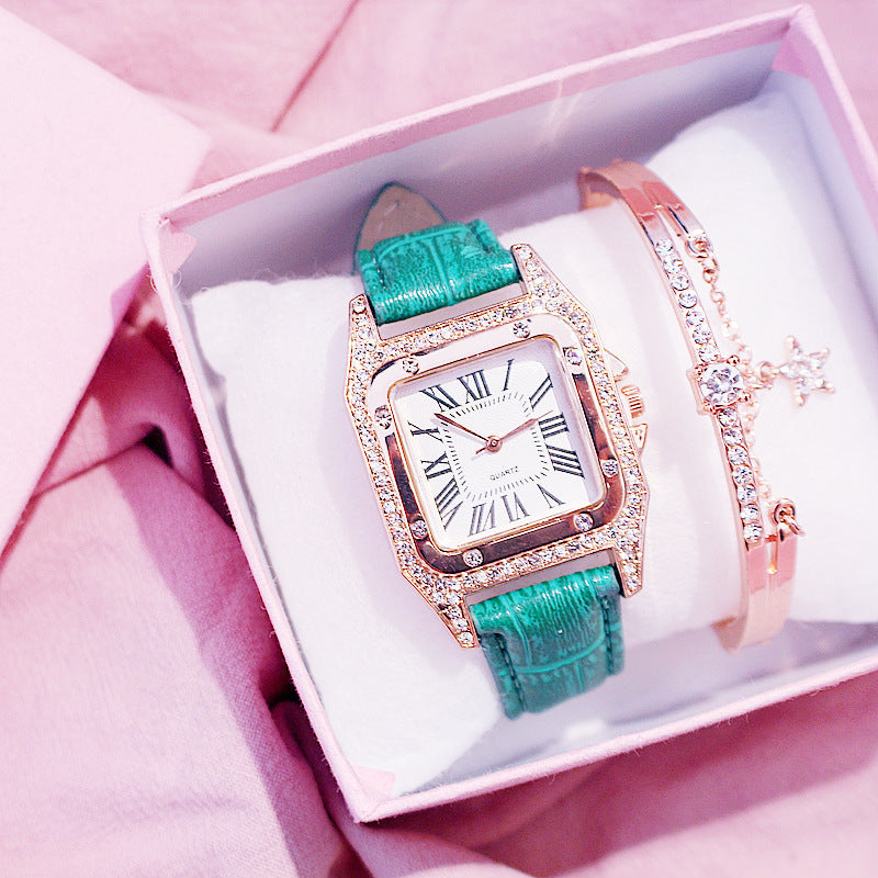 Montre élégante à cadran carré avec bracelet – Quartz