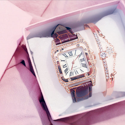 Montre élégante à cadran carré avec bracelet – Quartz