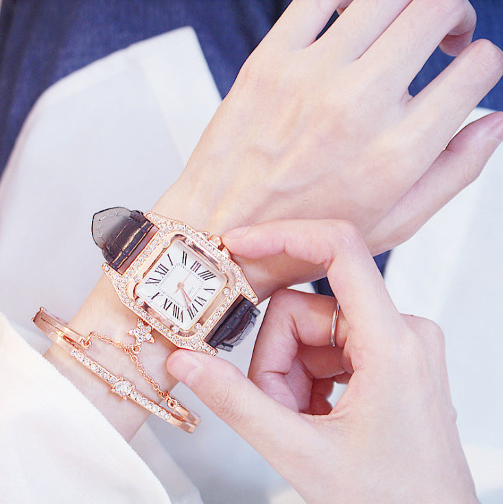 Montre élégante à cadran carré avec bracelet – Quartz