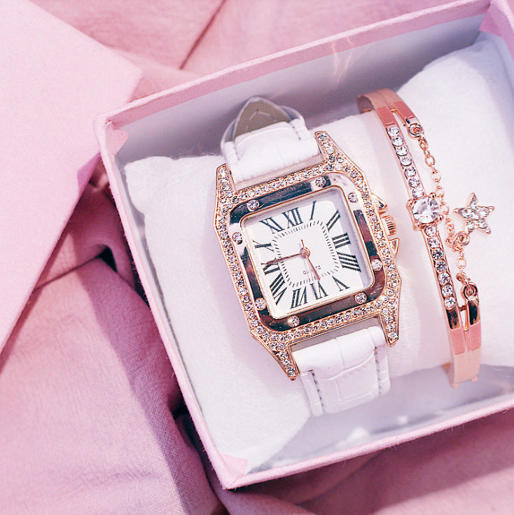 Montre élégante à cadran carré avec bracelet – Quartz