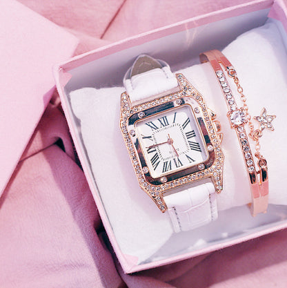 Montre élégante à cadran carré avec bracelet – Quartz