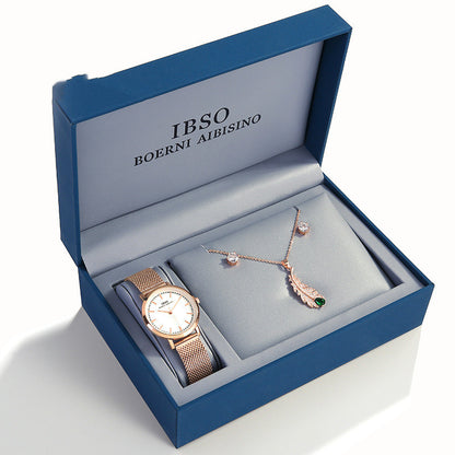 Montre mode Ibso avec parure zircon (collier et boucles d’oreilles)