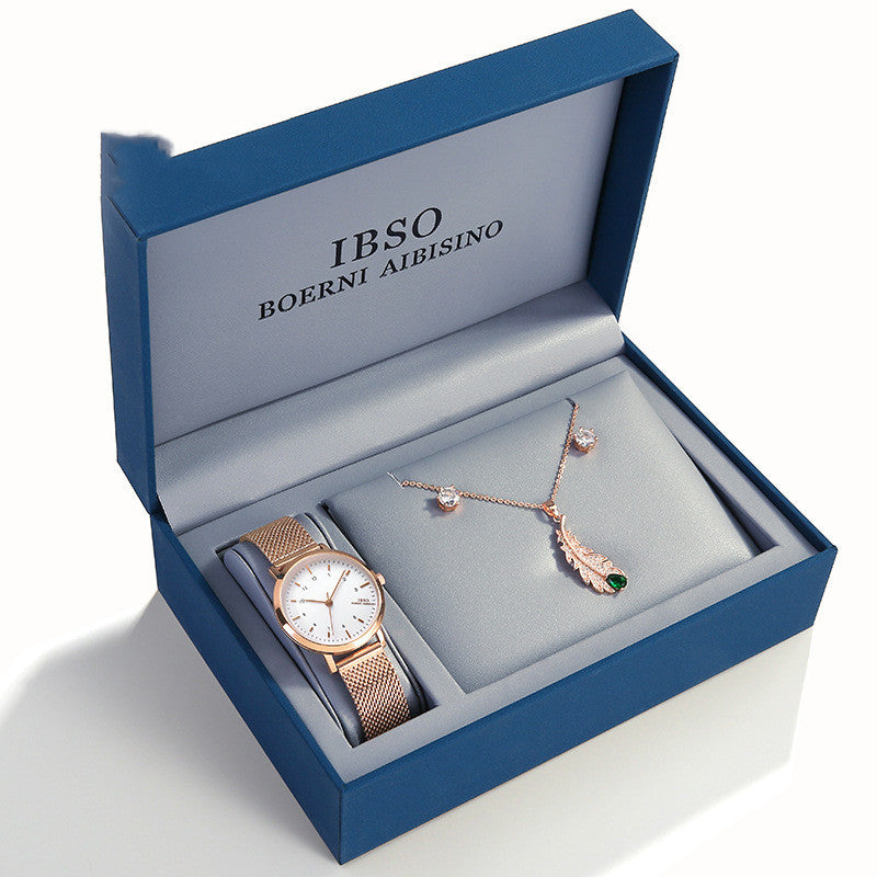 Montre mode Ibso avec parure zircon (collier et boucles d’oreilles)
