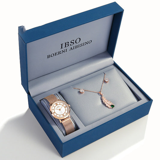 Montre mode Ibso avec parure zircon (collier et boucles d’oreilles)