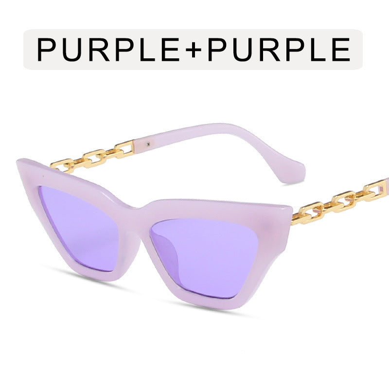 Lunettes de Soleil Cat-Eye avec Chaîne Élégante